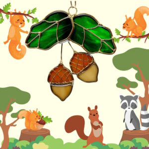 Stained Glass Oak Leaf with Acorns Suncatcher.