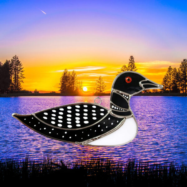Stained Glass Loon Suncatcher. Bird lover gift.