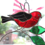 Stained Glass Scarlet Tanager Suncatcher. Bird Lover Gift.