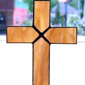 Stained Glass Cross Suncatcher, Blue/White.