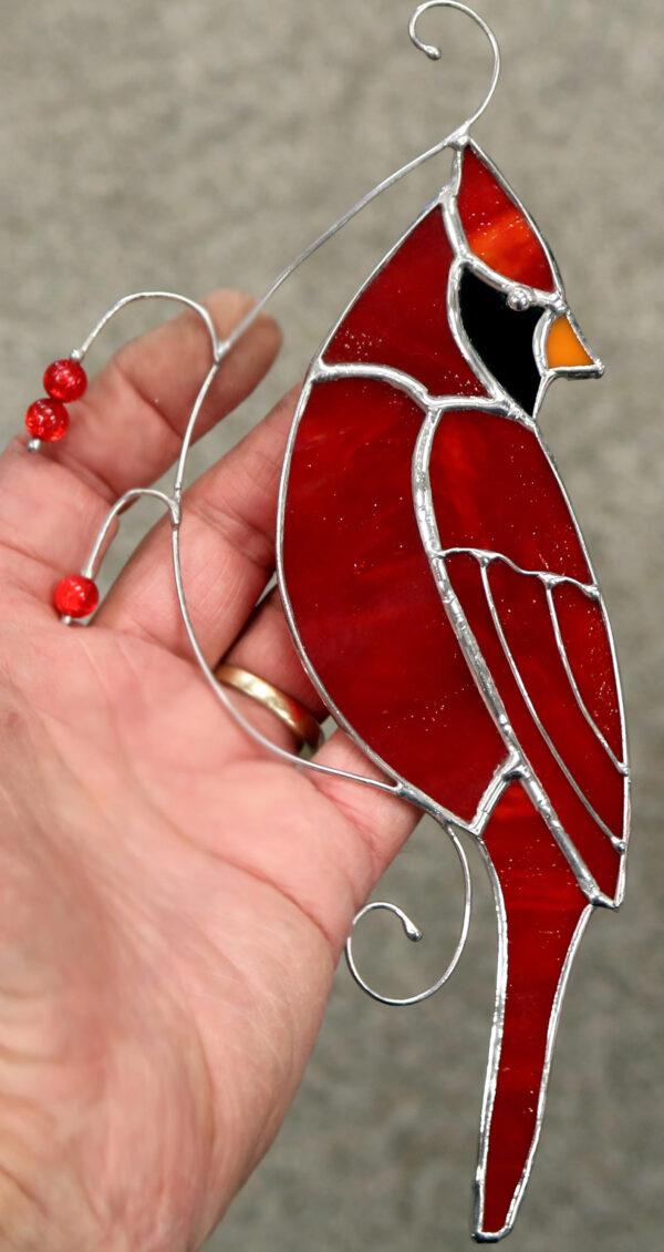 Cardinal Stained Glass Suncatcher. Male Red Cardinal. Bird Lover Gift - Image 3