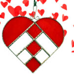 Stained Glass Red Transparent,  With Bevels Heart Suncatcher // Great gift for Mother's day/ Valentines Day. Silver metal finish.