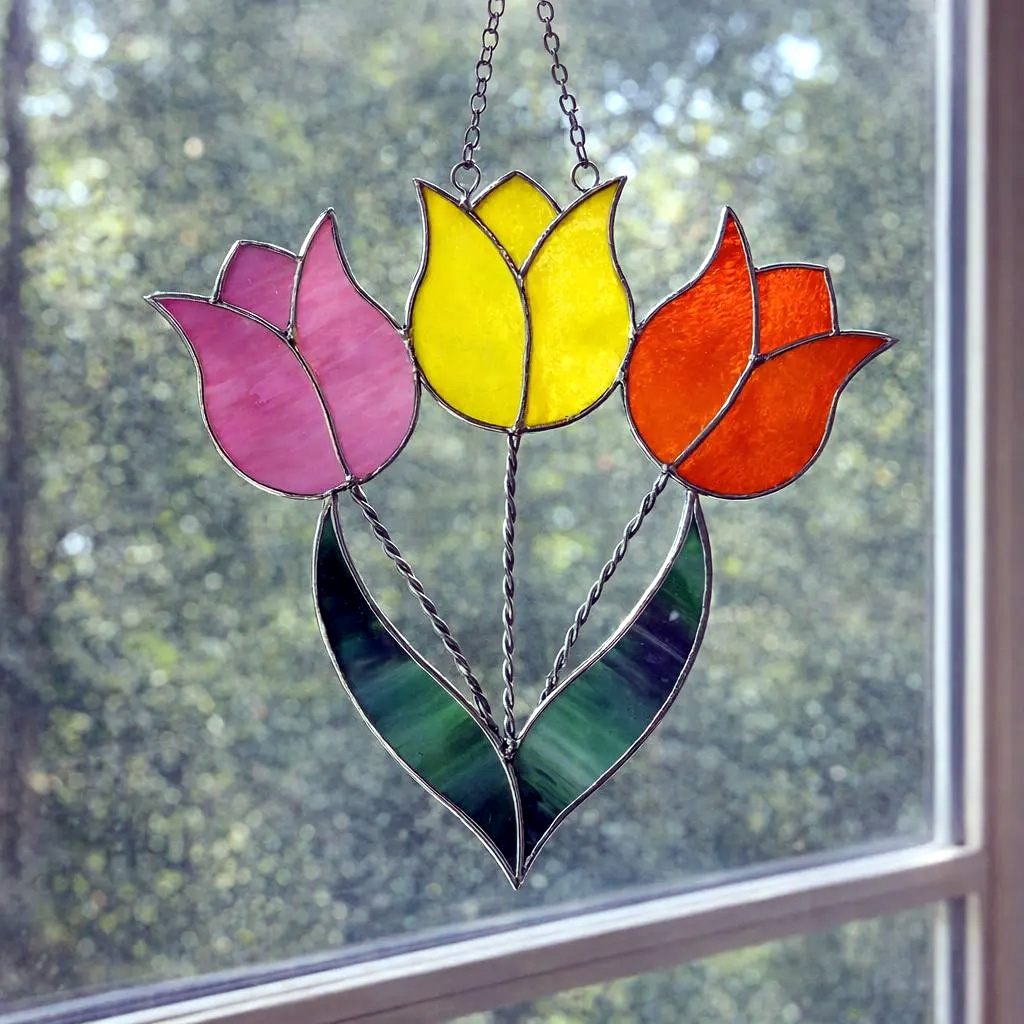 Three Tulip Suncatcher Kit – Precut Floral Glass Craft - Image 2