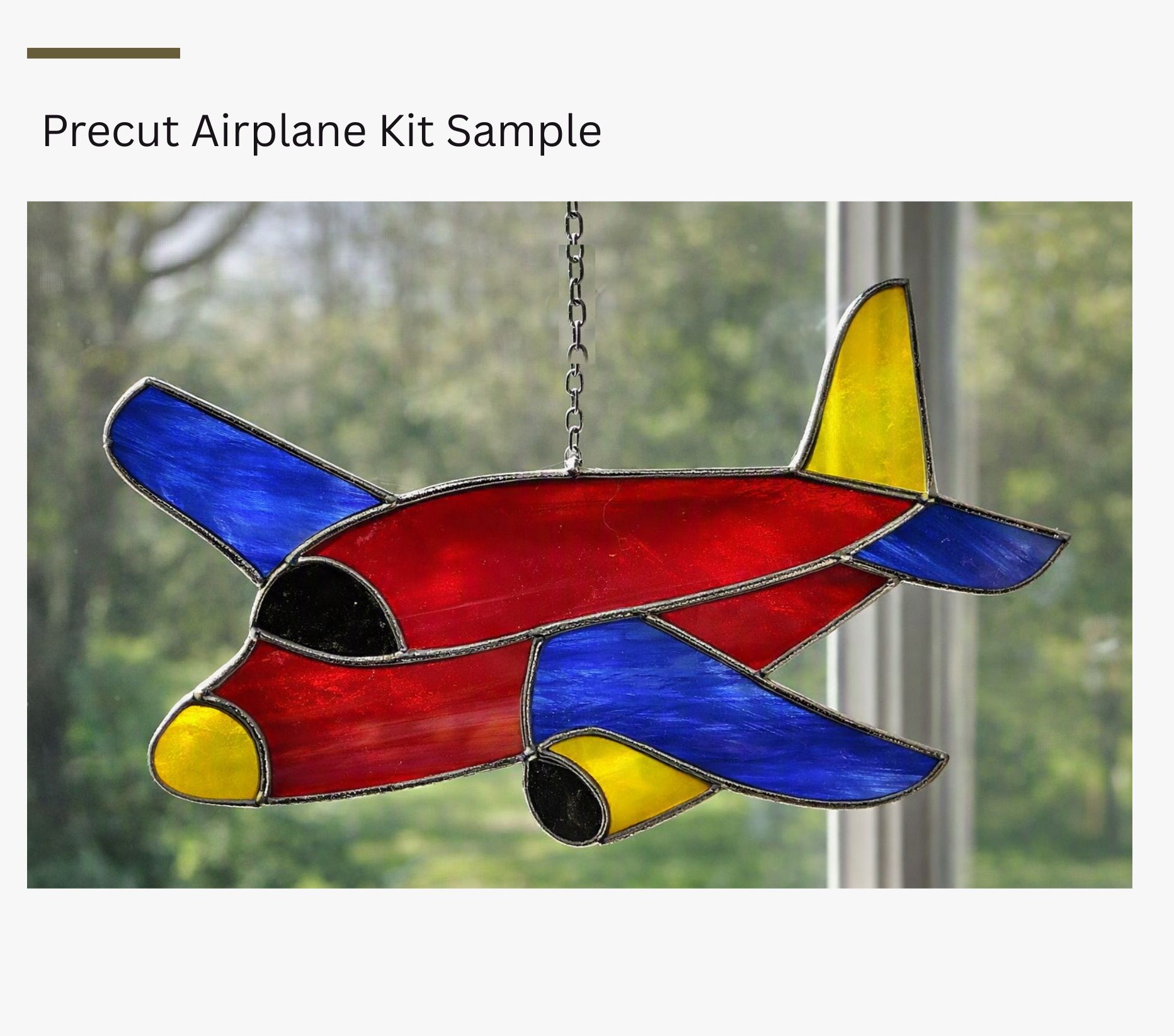Colorful Airplane Stained Glass Kit – Ready‑to‑Foil-Solder Window Art - 6" x 3.6" - Image 2