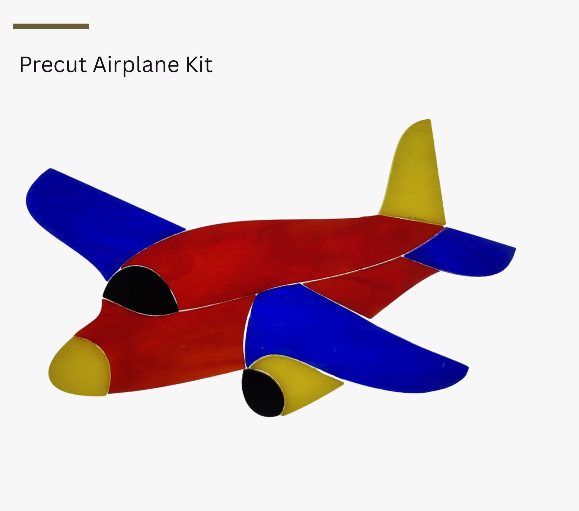 Colorful Airplane Stained Glass Kit – Ready‑to‑Foil-Solder Window Art - 6" x 3.6"